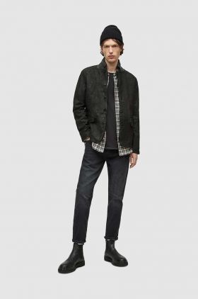 AllSaints o jacheta biker din piele intoarsa barbati, culoarea gri, de tranzitie