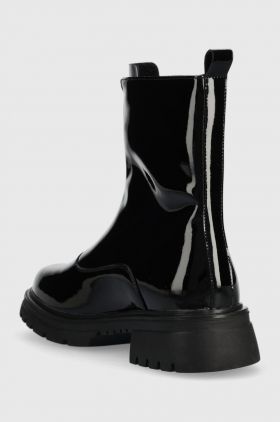 GOE cizme de piele femei, culoarea negru, cu toc plat