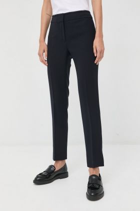 Emporio Armani pantaloni femei, culoarea albastru marin, drept, high waist