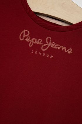 Pepe Jeans hanorac de bumbac pentru copii culoarea bordo, cu imprimeu