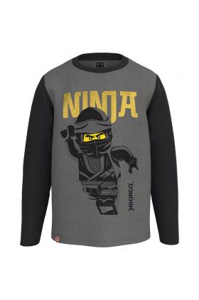 Lego Wear longsleeve din bumbac pentru copii culoarea gri, cu imprimeu