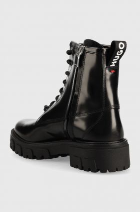 HUGO bocanci de piele Axel femei, culoarea negru, cu toc plat