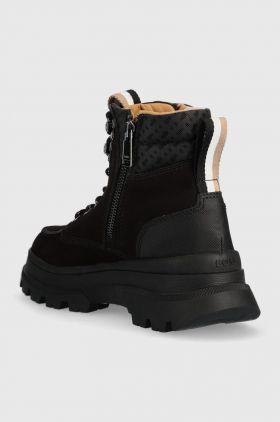 BOSS bocanci de piele Foster femei, culoarea negru, cu platforma