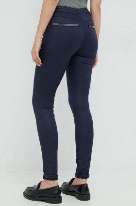 Morgan pantaloni femei, culoarea albastru marin, mulata, high waist