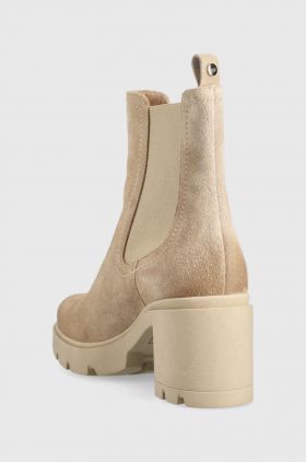 Wojas botine din piele intoarsa femei, culoarea bej, cu toc drept