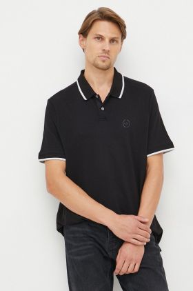 Armani Exchange polo de bumbac culoarea negru, cu imprimeu