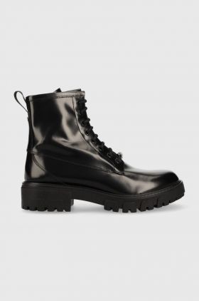 HUGO bocanci de piele Axel femei, culoarea negru, cu toc plat