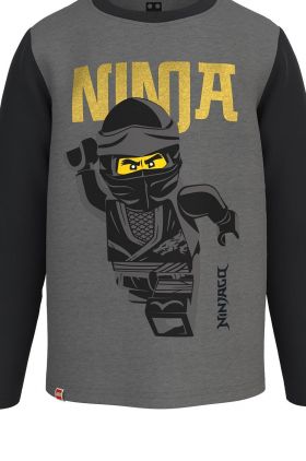 Lego Wear longsleeve din bumbac pentru copii culoarea gri, cu imprimeu