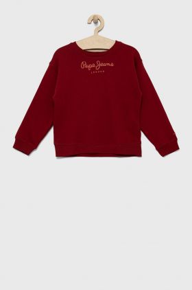 Pepe Jeans hanorac de bumbac pentru copii culoarea bordo, cu imprimeu