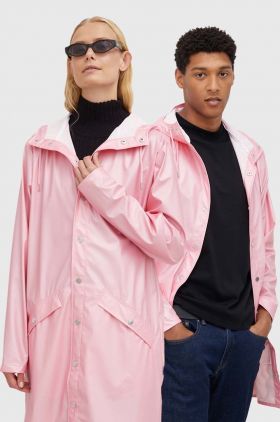 Rains geacă de ploaie 12020 Long Jacket culoarea roz, de tranziție 12020.2-20.Pink.Sk