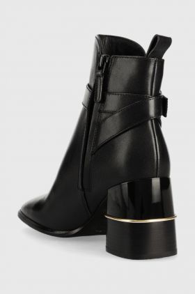 Tory Burch cizme de piele Multi Logo femei, culoarea negru, cu toc drept