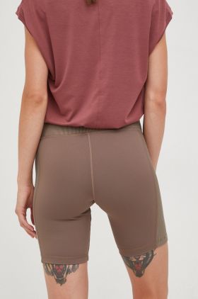 Reebok pantaloni scurți de yoga femei, culoarea maro, modelator, high waist