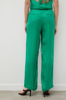 Herskind pantaloni femei, culoarea verde, lat, high waist