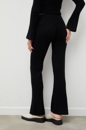 Herskind pantaloni de lana femei, culoarea negru, evazati, high waist