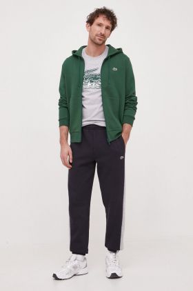 Lacoste bluza barbati, culoarea verde, cu glugă, neted