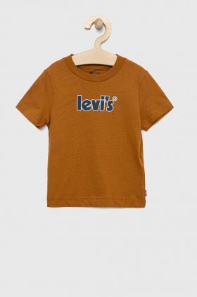 Levi's tricou de bumbac pentru copii culoarea maro, cu imprimeu