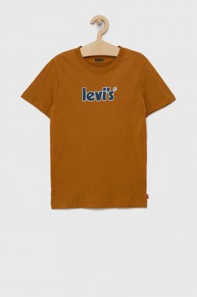 Levi's tricou de bumbac pentru copii culoarea maro, cu imprimeu