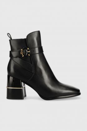 Tory Burch cizme de piele Multi Logo femei, culoarea negru, cu toc drept