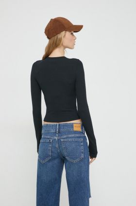 Abercrombie & Fitch longsleeve femei, culoarea negru