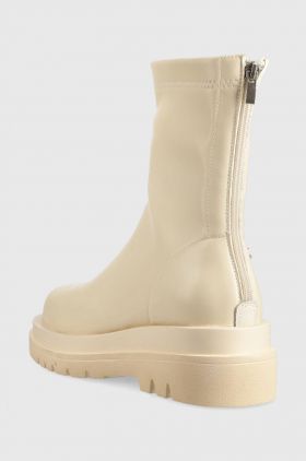 GOE botine femei, culoarea bej, cu toc plat, izolare usoara