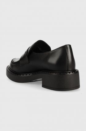 Wojas mocasini de piele femei, culoarea negru, cu toc plat