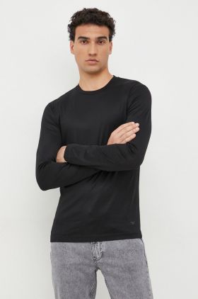 Emporio Armani longsleeve barbati, culoarea negru, neted