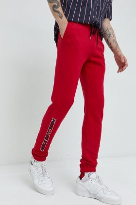 Hollister Co. pantaloni de trening barbati, culoarea rosu, cu imprimeu