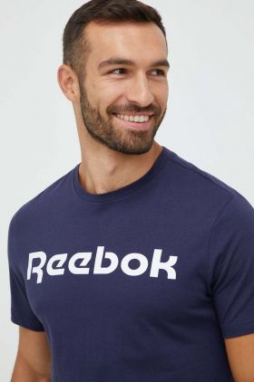 Reebok tricou din bumbac culoarea albastru marin, cu imprimeu