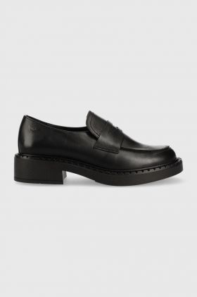 Wojas mocasini de piele femei, culoarea negru, cu toc plat