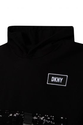 Dkny bluza copii culoarea negru, cu glugă, cu imprimeu