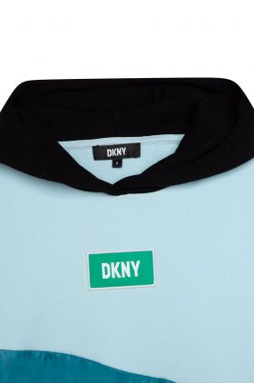 Dkny bluza copii culoarea turcoaz, cu glugă, modelator