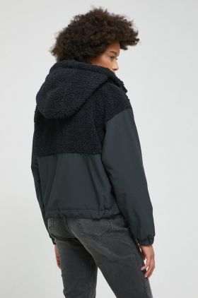 Abercrombie & Fitch geaca femei, culoarea negru, de tranzitie, oversize