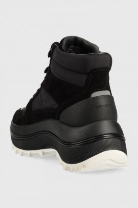 Tory Burch botine Adventure femei, culoarea negru, cu platforma