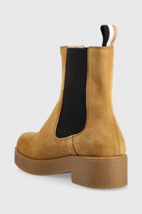 BOSS botine din piele intoarsa Chris femei, culoarea bej, cu toc plat