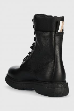 BOSS cizme de piele Jacob femei, culoarea negru, cu toc plat