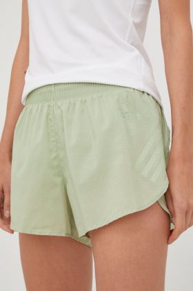 adidas Performance pantaloni scurți de alergare Adizero Split femei, culoarea verde, neted, high waist