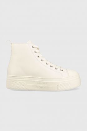 Armani Exchange Pantofi sport din piele femei, culoarea bej