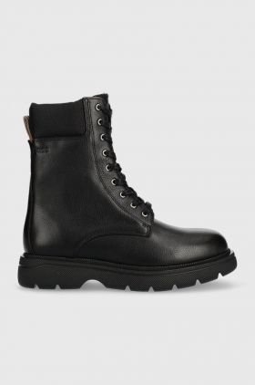 BOSS cizme de piele Jacob femei, culoarea negru, cu toc plat