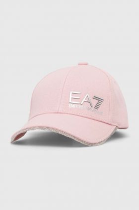 EA7 Emporio Armani șapcă de baseball din bumbac culoarea roz, cu imprimeu