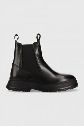 Gant ghete chelsea de piele Janebi femei, culoarea negru, cu platforma