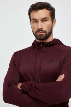 Under Armour bluză trening culoarea bordo, cu glugă, neted