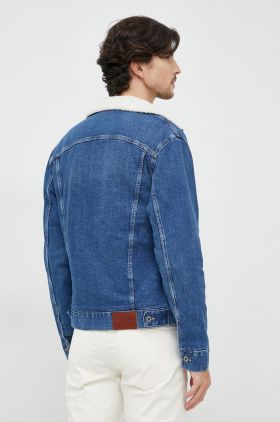 Pepe Jeans geaca jeans barbati, culoarea albastru marin, de tranzitie