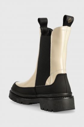 Gant ghete chelsea de piele Prepnovo femei, culoarea bej, cu toc plat