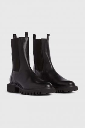 AllSaints ghete chelsea de piele Hallie femei, culoarea negru, cu toc plat