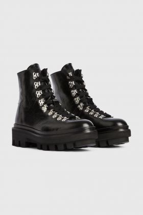 AllSaints bocanci de piele Wanda femei, culoarea negru, cu platforma