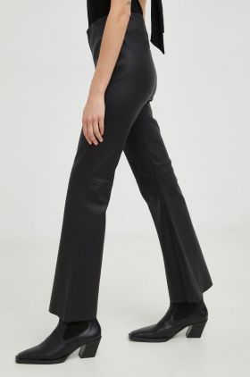 By Malene Birger pantaloni de piele femei, culoarea negru, evazati, high waist