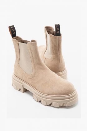 Charles Footwear ghete chelsea de piele femei, culoarea bej, cu platforma