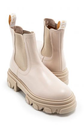 Charles Footwear ghete chelsea de piele femei, culoarea bej, cu platforma