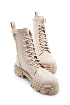 Charles Footwear bocanci de piele femei, culoarea bej, cu platforma