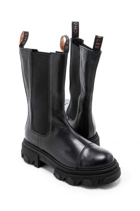 Charles Footwear botine din piele intoarsa femei, culoarea bej, cu platforma